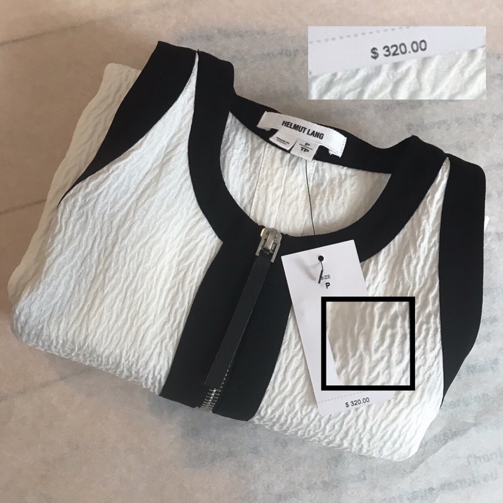 Helmut Lang $320 MODERN Zipper White Black Top NWT - Picture 4 of 8